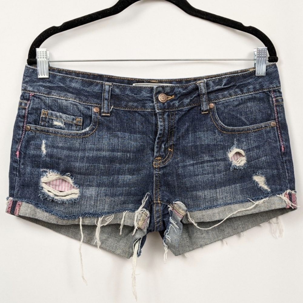 PINK Victoria's Secret Distressed Jean Shorts Rolled Hem Denim Cutoffs size 6